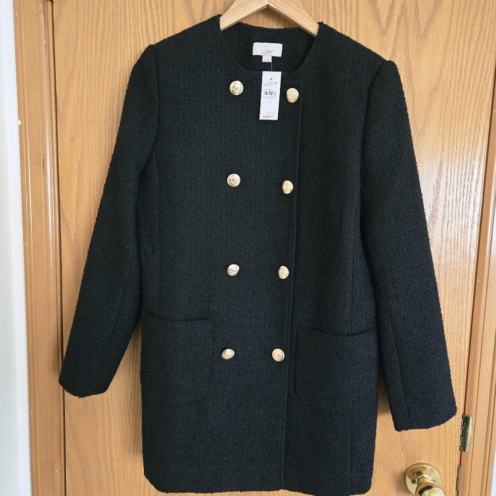 LOFT Tweed Long Collarless Jacket - Small- NWT